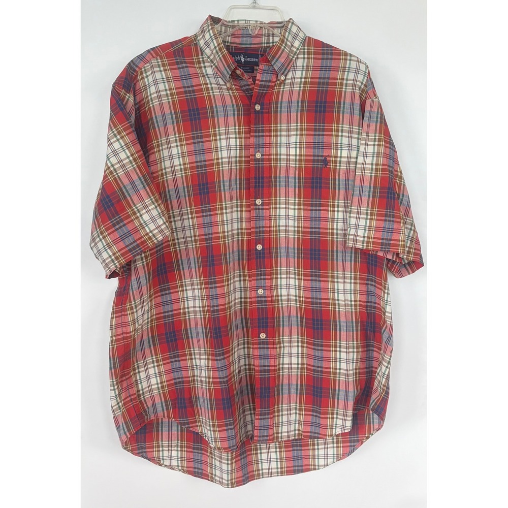 Polo‎ Ralph Lauren Blaire Mens XL Plaid Button Down Shirt Red Blue Short Sleeve